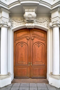 Baroque entrance door at an old house in the old town of Dresden