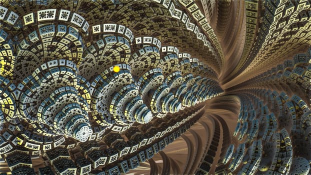 By computer generated surreal 3d mandelbrot fractal.