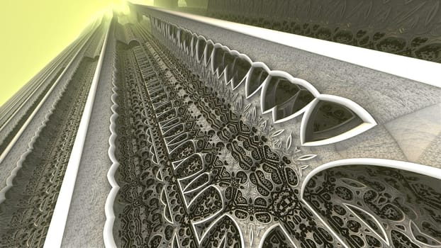 By computer generated surreal 3d mandelbrot fractal.