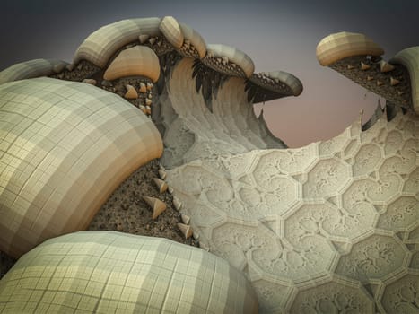By computer generated surreal 3d mandelbrot fractal.
