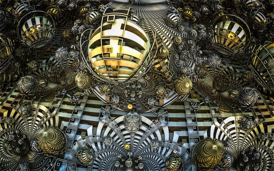By computer generated surreal 3d mandelbrot fractal.