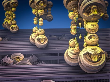 By computer generated surreal 3d mandelbrot fractal.