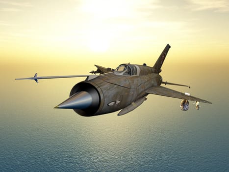 Computer-generated 3D illustration with a Soviet Cold War interceptor