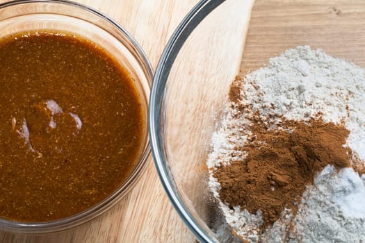 Almond butter and flour for baking cookies.
