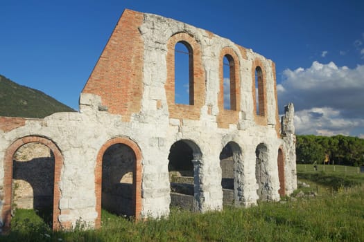 The Roman theater of Gubbio is the chief relic of the ancient town. (Umbria, Italy). Horizontally.