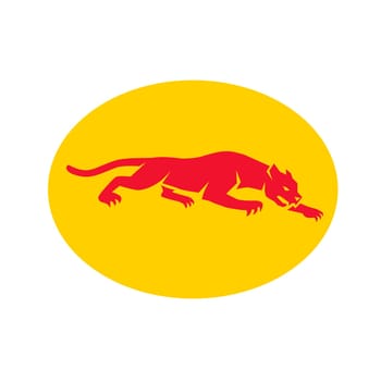 Retro style illustration of a black panther crouching viewed from side set inside oval on isolated background.