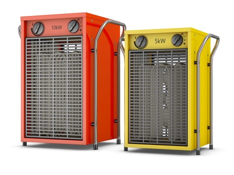 Industrial heat fans on a white background. 3d rendering.