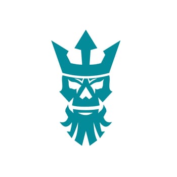 Icon style illustration of Poseidon or Neptune Skull Wearing a Crown on isolated background.