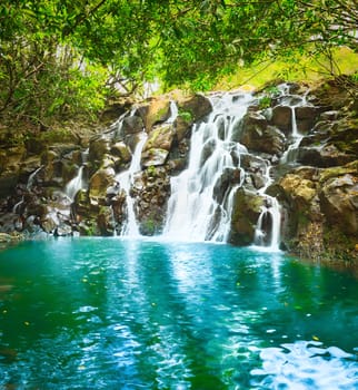 Scenic Cascade Vacoas waterfall. Mauritius island.