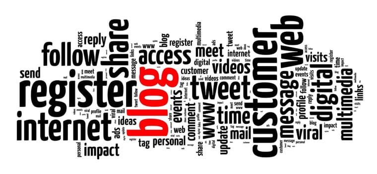 Blog word cloud concept over white background