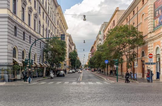 Rome, Italy, februry 11, 2017: Frontal view of Via Cicerone. Cicerone was  a famous Roman politician and lawyer