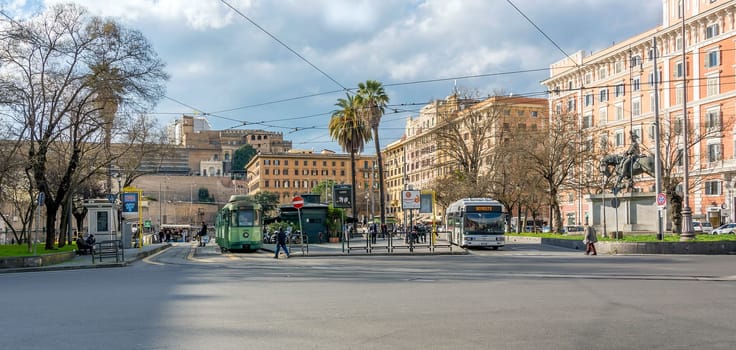 Rome, Italy, february 11, 2017: the stile umbertino Piazza Risorgimento in the historic neighbourhood of Prati in Rome