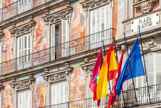 Detail of the facade of Casa de la Panaderia ( Bakery House ), Plaza Mayor, Madrid, Spain