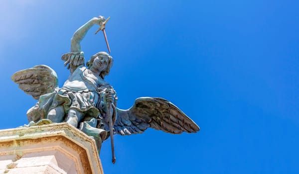 close up of the bronze angel at the top of Castel Sant Angelo in Rome, Italy