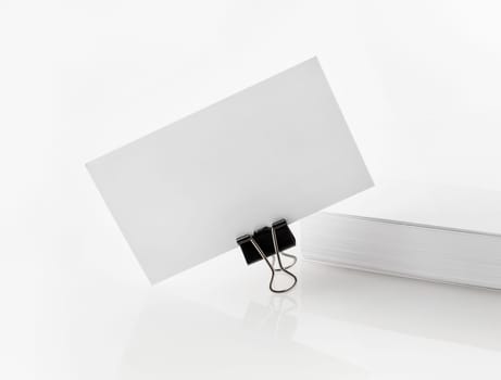 Photo of blank white business card. Template for ID. Mockup for branding identity.