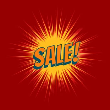 Sale text pop art red background. retro vector illustration