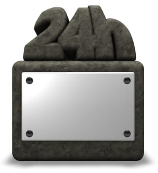 Twenty-four hours symbol and percent sign on stone base with empty shield - 3d rendering