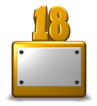 number eighteen on pedestal with empty white shield - 3d rendering