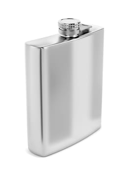 Silver hip flask on white background