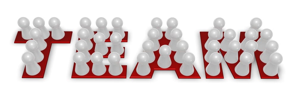 game figures stand on the word team - 3d rendering