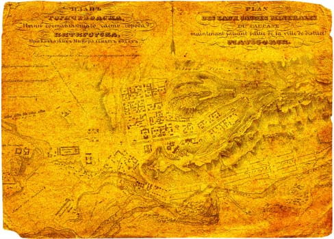 Old yellowed generic vintage city map.