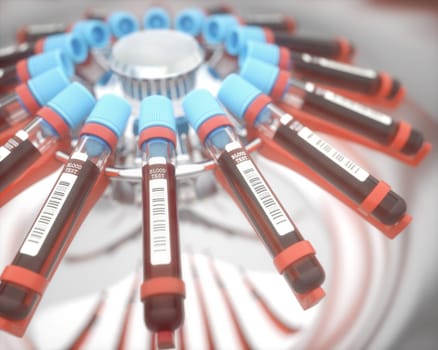 Lab equipment centrifuging blood. Concept image of a blood test.