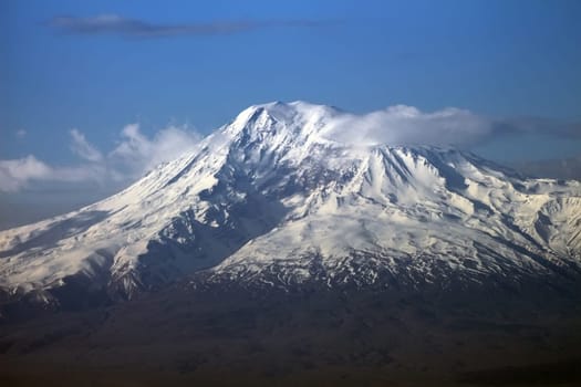 View of snow covered Mount Ararat from Armenia.