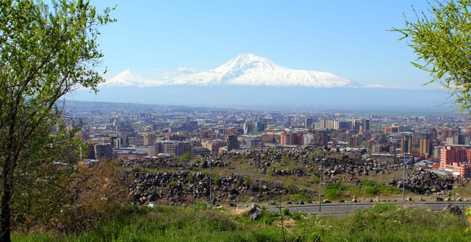 Mount Ararat and Yerevan city,Transcaucasia,Armenia.