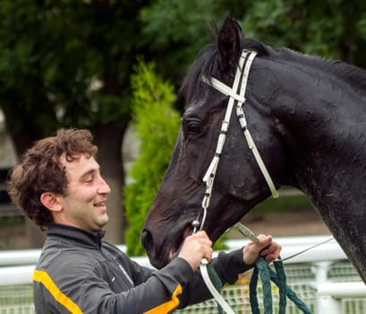 The jockey and thoroughbred horse of Pyatigorsk