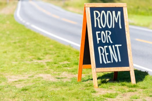 Room for rent road sign in Norway, Scandinavia, Europe. Travel by car.