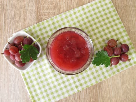 Jam from gooseberries in a glass