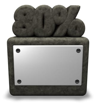 the number eighty and percent sign on stone base - 3d rendering