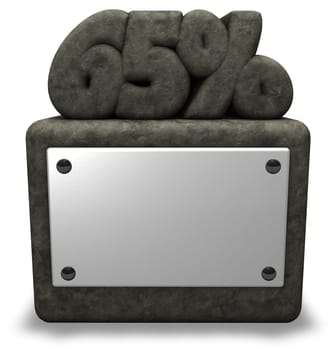 the number sixty-five and percent signs on stone base - 3d rendering