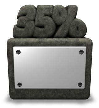 the number thirty-five and percent sign on stone base - 3d rendering
