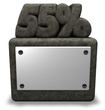 the number fifty-five and percent signs on stone base - 3d rendering