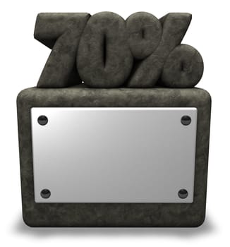 the number seventy and percent sign on stone base - 3d rendering