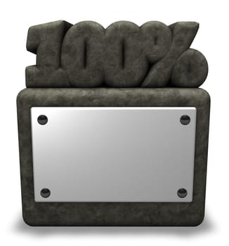the number ten and percent sign on stone base with empty shield - 3d rendering