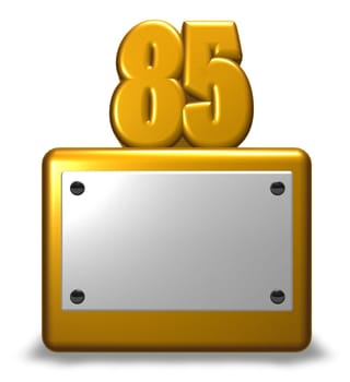 number eighty-five on pedestal with empty white shield - 3d rendering