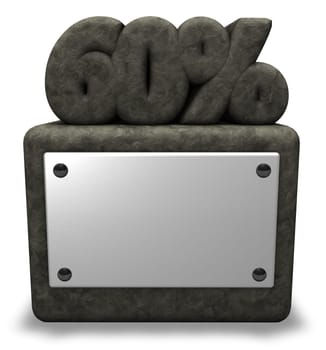 the number sixty and percent sign on stone base - 3d rendering