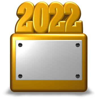 year 2022 on base with empty shield - 3d rendering