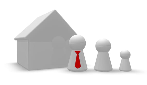 game figures represent family with house - 3d rendering
