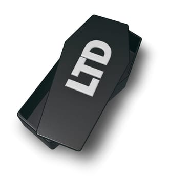 coffin with the letters ltd on white background - 3d rendering