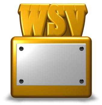 the letters wsv on base with empty shield - 3d rendering