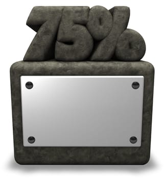 stone number seventy-five and percent symbol on stone socket - 3d rendering