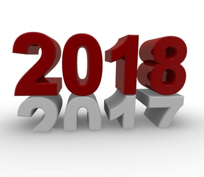 New Year 2018 concept 3d image on a white background, 3d rendering