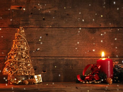 Romantic Christmas background with star shaped cinnamon cookies on a wooden table
