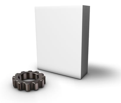 white box and gear on white background - 3d rendering