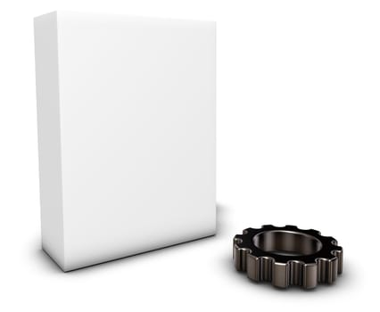 white box and gear on white background - 3d rendering