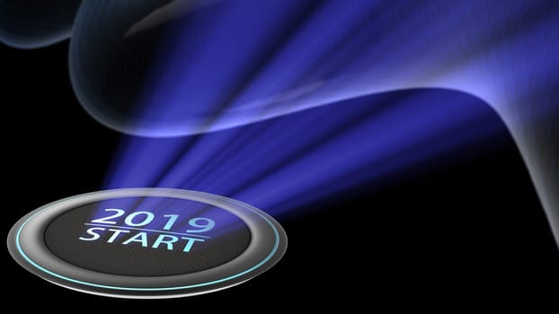 The 3d rendering of new year 2019 blue lighting with BTN to press and start
