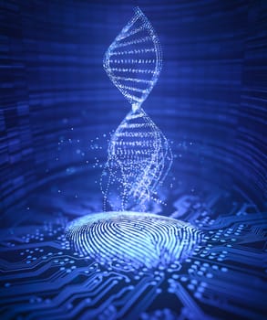 3D illustration. Genetic code DNA coming out of the fingerprint.